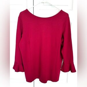 Talbot Cranberry Red Ruffled Trim Sleeves Top-Size X Petite